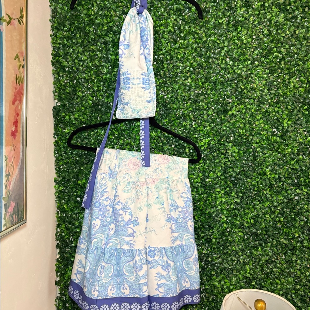 Blue and White Halter Set